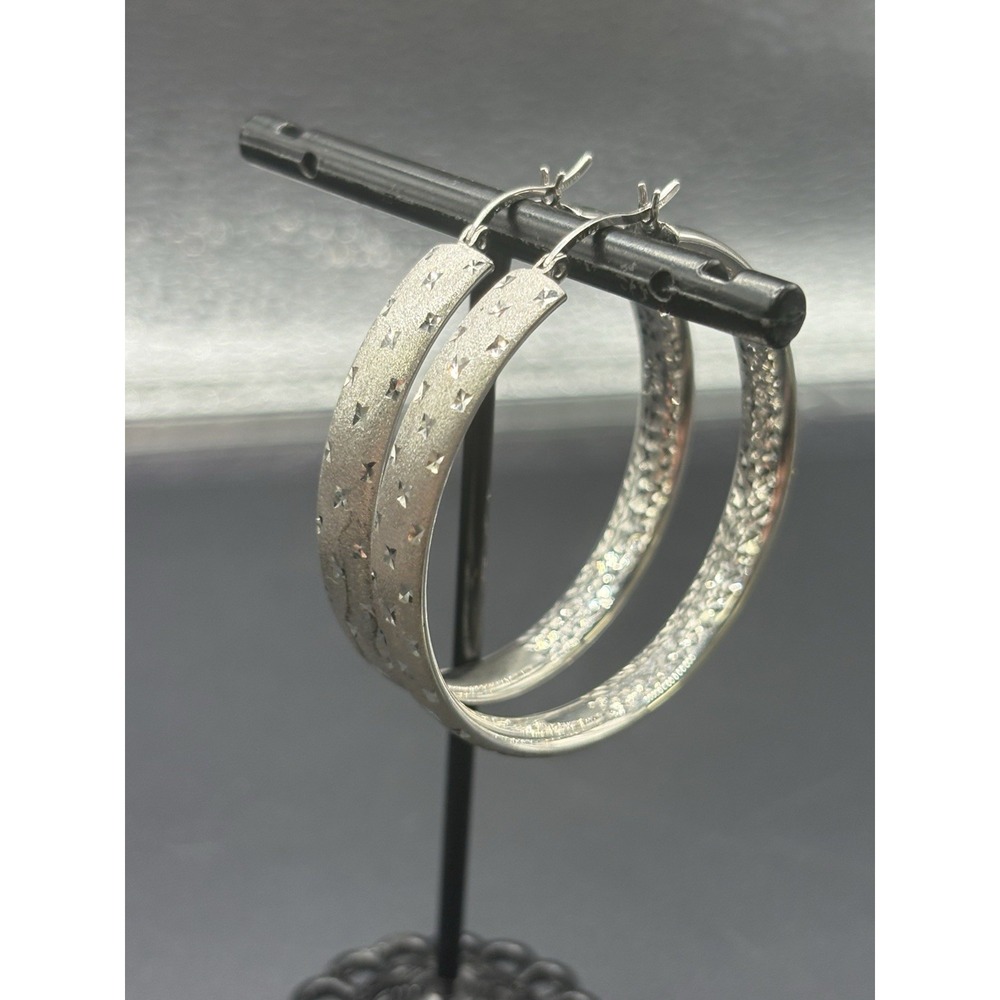 EUC 42MM Sterling Silver Hoop Earrings Textured Thailand 5 Grams F1
